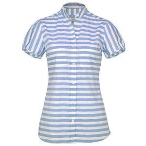 J. Peterman Striped Top M Blue White Nautical Blouse short Sleeves cotton